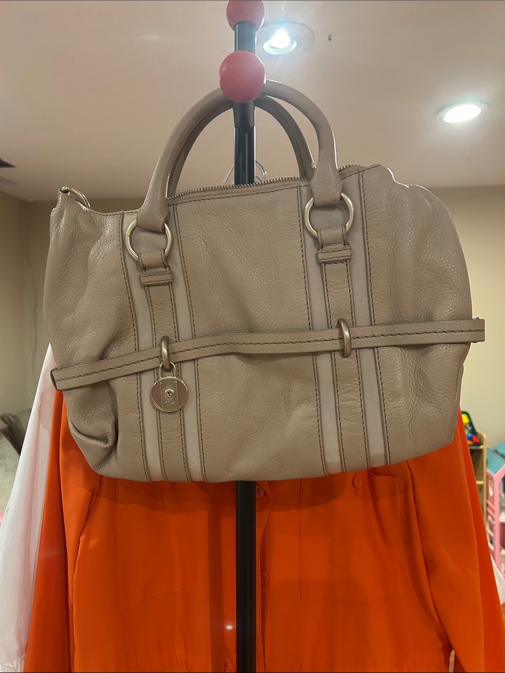 Tommy Hilfiger Taupe Leather Satchel